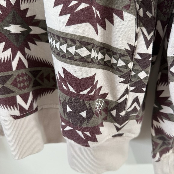 Men's Ariat Printed Overdyed Aztec Print Sweater Pullover Large Cream Maroon - Picture 3 of 9